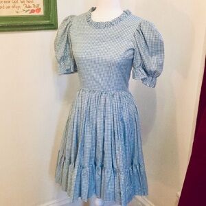 Blue Gingham Puff Sleeve Dress vintage squares dancing